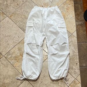 SHEIN White Cargo Track Pants with Drawstring Ankles
